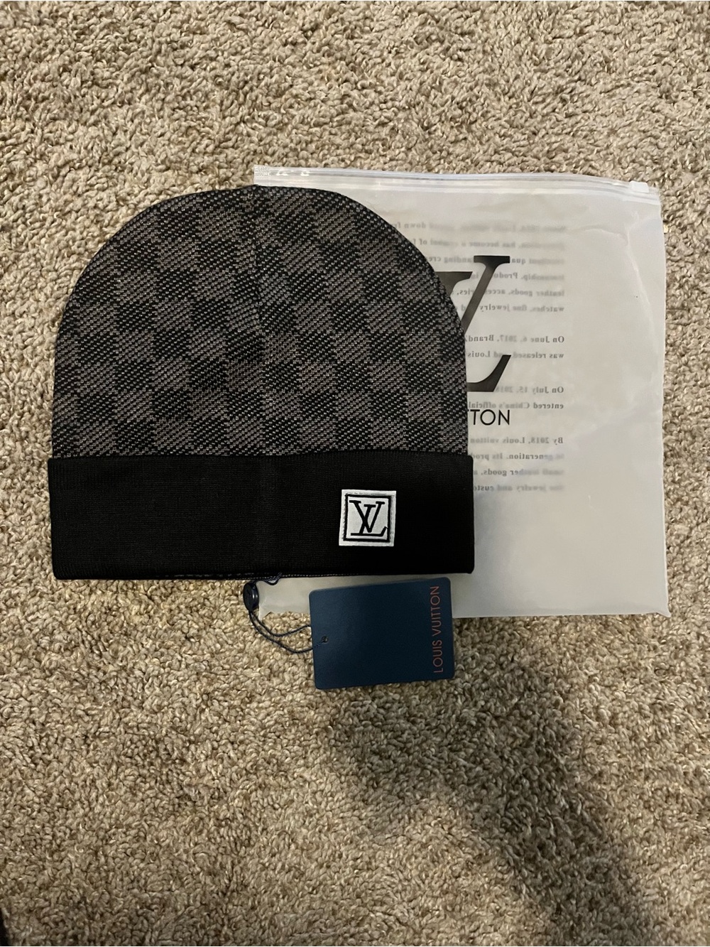 Louis Vuitton Black and Charcoal Damier Knit Beanie